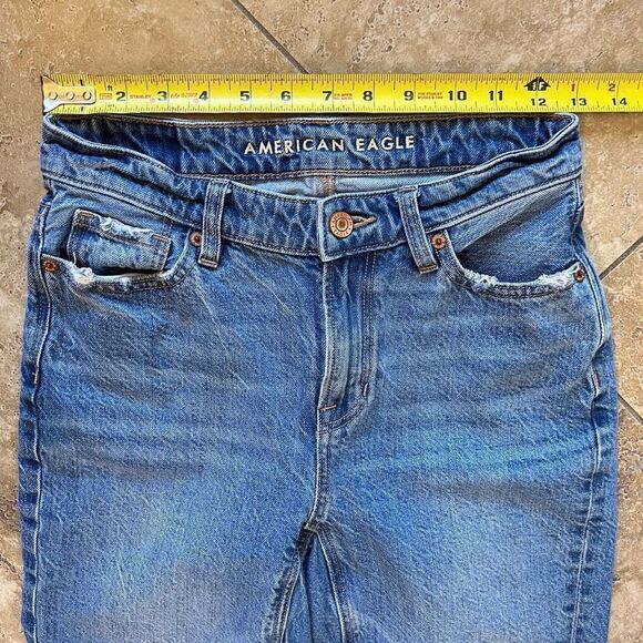 American Eagle Jeans Womens Size 00 Long Mom Blue Medium Wash Denim Distressed - Picture 9 of 12